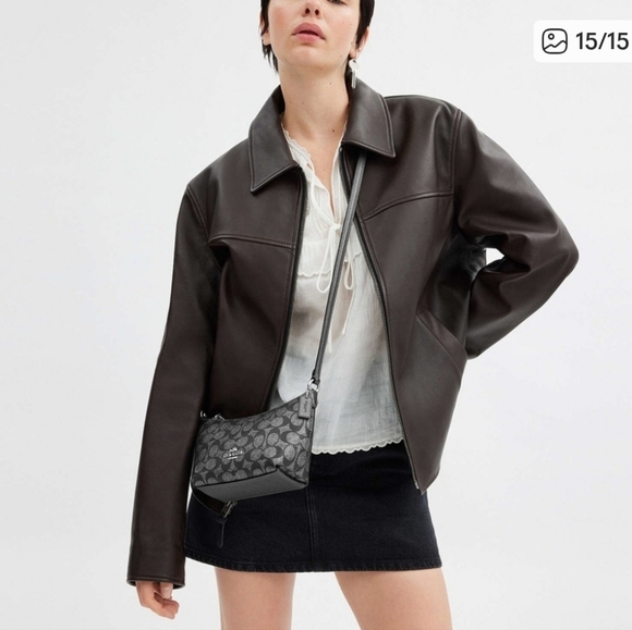 NWOT Coach Zip Top Crossbody Metallic Signature Canvas CW338 Gunmetal - Picture 9 of 10